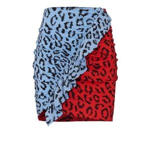 A.L.C. Blue and Red Leopard Print Mini Skirt